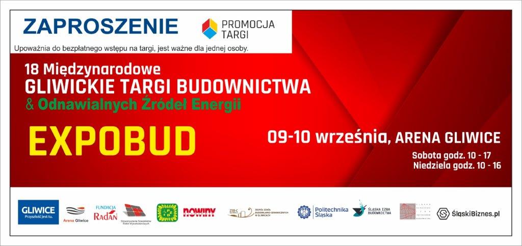 Zapraszamy do odwiedzenia jesiennej edycji Gliwickich Targów Budowlanych EXPOBUD oraz Odnawialnych Źródeł Energii. 9-10 września, Arena Gliwice.